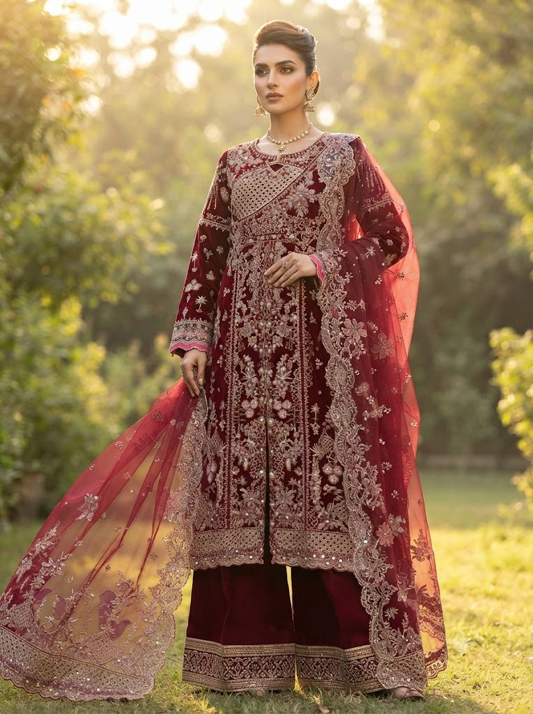 HN 140 -  Designer Wedding & Party Wear 3 Piece Suit | Luxury Collection Pakistan