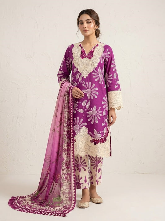 FM 133 - Elegant Cotton 3 Piece Suit for Women – Summer Collection
