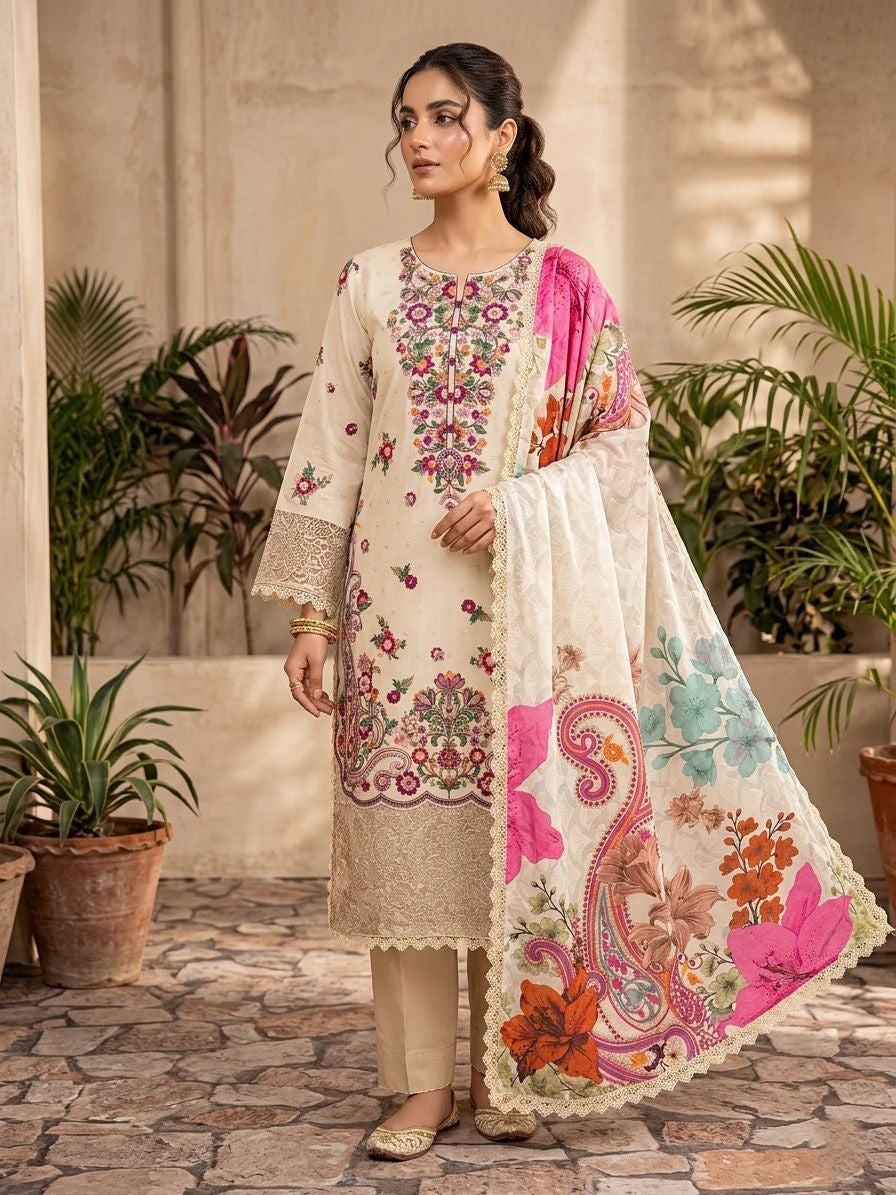 AK 18 - Elegant Cotton 3 Piece Suit for Women – Summer Collection