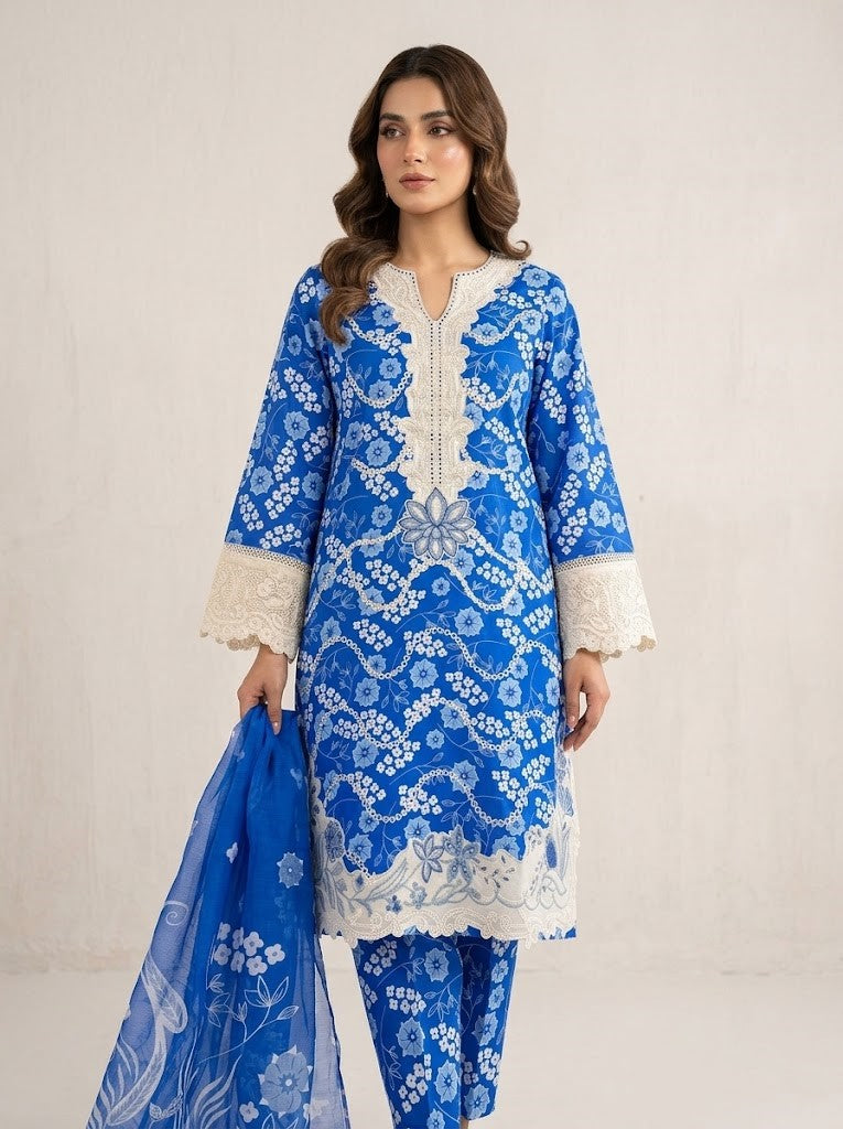 FM 129 - Pakistani Cotton Outfit for Women – 3 Piece Set